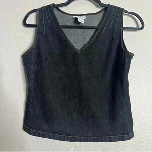 Ann Taylor LOFT stretch Black Denim Crop Top V neck Size 6
